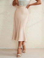 Spring Women Clothing Satin Slim Skirt Satin Solid Color Mid Length Sheath Fishtail Skirt Bella Mia