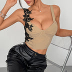 Sexy Women Clothing Stitching Lace Niche Cropped Exposed Pure Want to Go out of the Street Vest Bella Mia