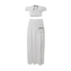 Women Clothing Summer Sexy Vacation off Neck Pleated Top Split Skirt Set Bella Mia