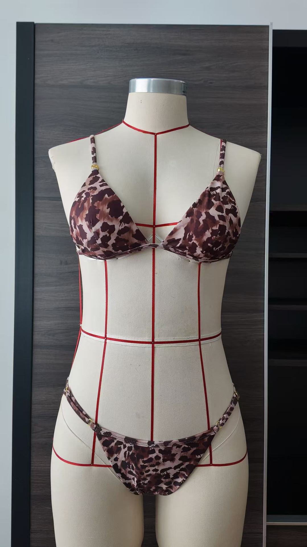 Leopard Print Printed Lace up Bikini Backless Low Waist Sleeveless Split Swimsuit Women Bella Mia
