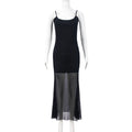 Women Clothing Autumn Cocktail Party Dinner High Mesh Double Layer U Collar Sexy Sling Slim Fit Dress Bella Mia