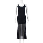 Women Clothing Autumn Cocktail Party Dinner High Mesh Double Layer U Collar Sexy Sling Slim Fit Dress Bella Mia