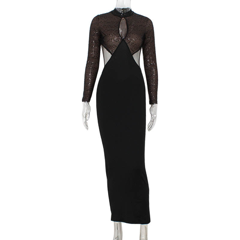Night Club Women Clothing Sequin Stitching Hollow Out Cutout Backless Sexy Skinny Hip Dress Bella Mia