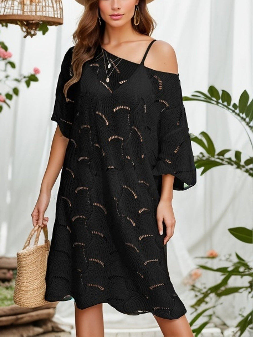 Summer Holiday Dress Sexy off-Neck Hollow Out Cutout-out Knitted Swimsuit Sun Protection Blouse for Women Crochet hook Crochet hook Crochet hook Bella Mia
