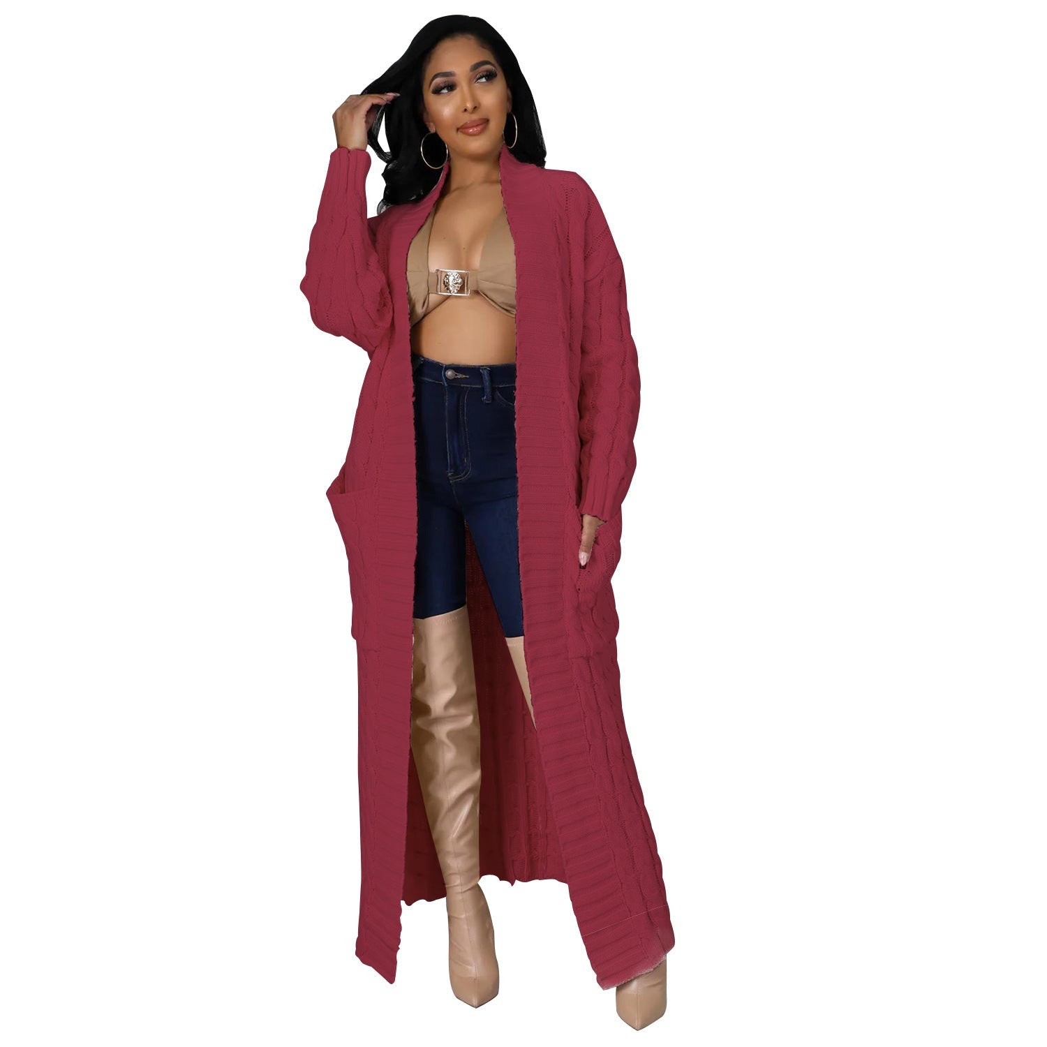 Autumn Winter Women Clothing Sexy Casual Long Sleeve Long Sweater Coat Bella Mia