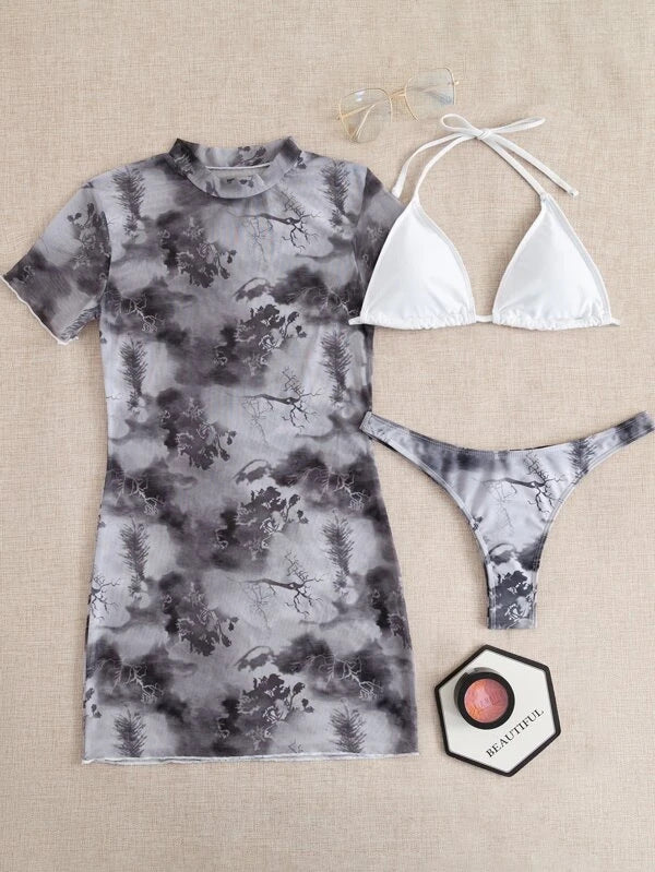 Bikini Outer Single Swimsuit Bikini Women Split Sleeved Blouse Swimsuit Three Piece Yongzh Bella Mia