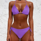Sexy Solid Color Lace-up Split Swimsuit Sexy Pure Color Tied Separates Swimsuit Luxlife Brands