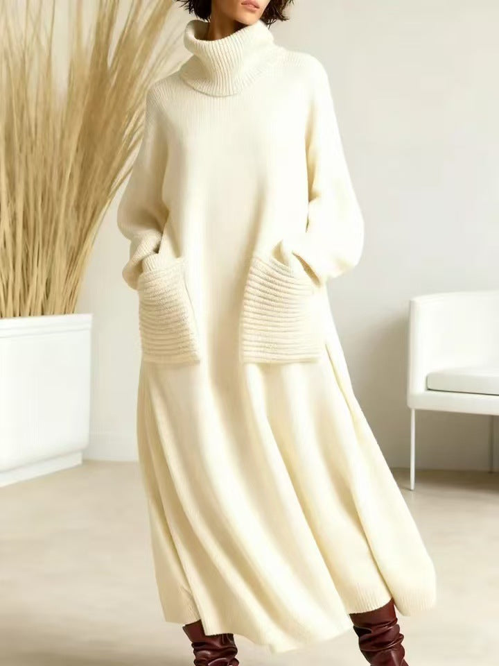 High Neck Woolen Dress Loose Woolen Coat Bella Mia