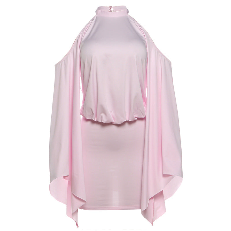 Summer Women Clothes Flared Sleeves Sexy Chain Decoration Backless Slim Fit Sheath Dress Women