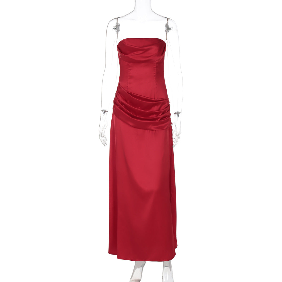 Summer Women Solid Color Graceful Satin Pleated Slim Tube Top Dress Bella Mia