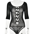 Autumn Sexy High Elastic Knitted See through Bow Hollow Out Cutout Rhinestone Jumpsuit Bella Mia