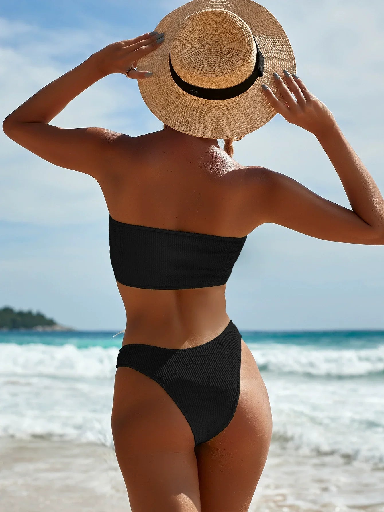 Solid Color Separates Swimsuit Slim Looking Triangle Belt Chest Pad Fashion High Waist Bikini Tube Top Swimsuit Sexy Bikini Women LUXLIFE BRANDS