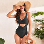 One Piece Swimsuit Solid Color Cross Pack Swimsuit Pleating High Waist Swimsuit Bella Mia