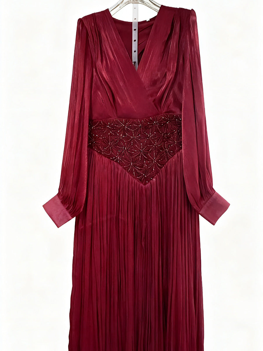 Elegant Long Sleeve Solid Color Diamond Dress Autumn High Grade Waist Slimming Dress Women Bella Mia