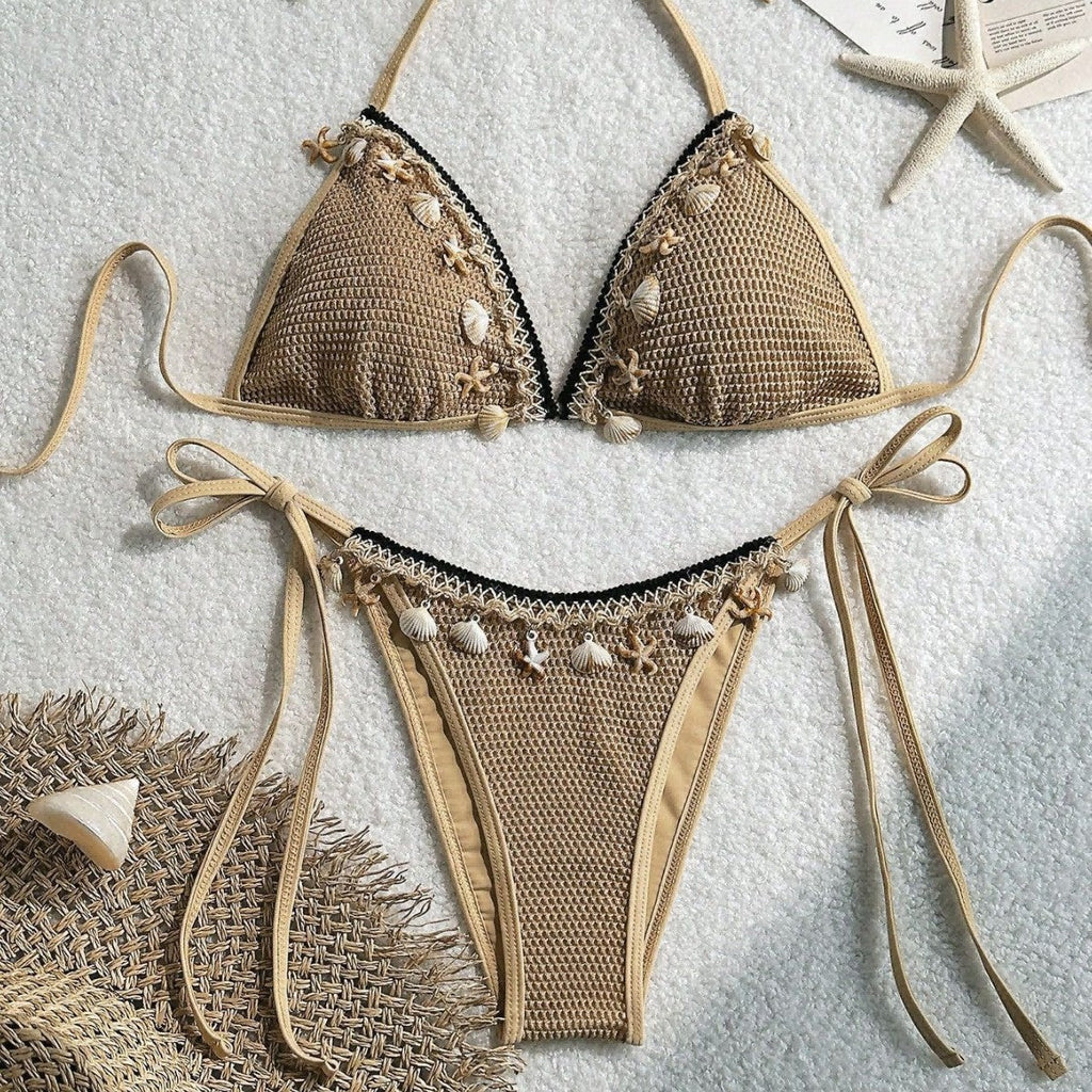 Swimsuit Women Lace up Halterneck Triangle Cup Beach Sexy Split Swimsuit Bikini Bella Mia