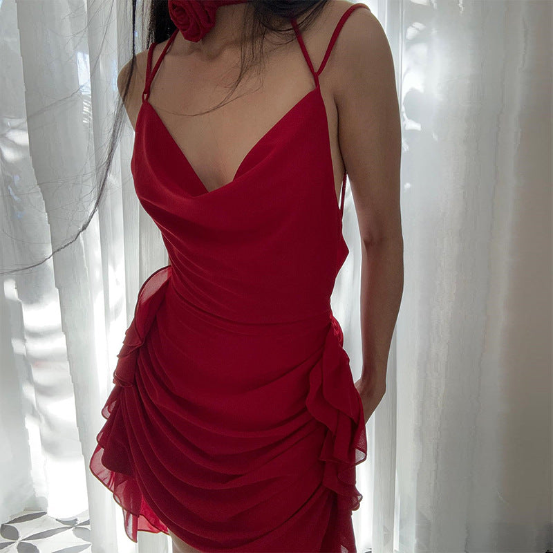 Spring Sexy Backless V Neck Three Dimensional Floral Ribbon Slim Fit Sexy Dress Bella Mia