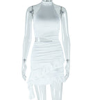 Women Clothing Solid Color Sleeveless Dress High Collar Casual Pullover Hip Dress Bella Mia