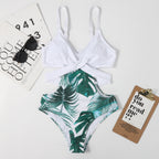 One-Piece Leaf-Shaped Floral Color Matching Women Swimsuit Lace-up Sexy Triangle Bikini Bella Mia