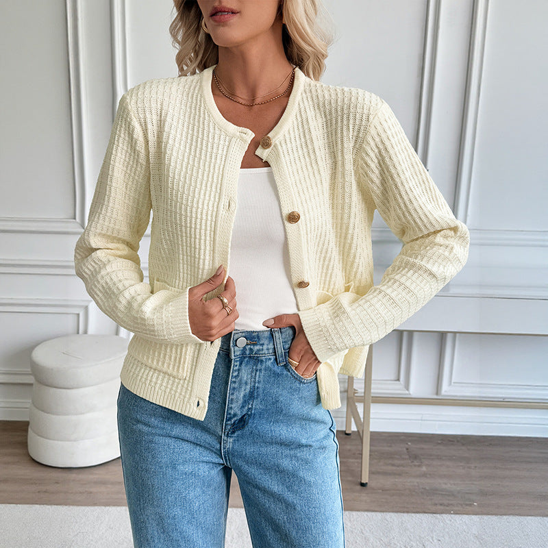 Autumn Winter Casual Korean Metal Button Cardigan Solid Color Sweater Coat for Women Bella Mia