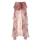 Sexy Holiday Romantic Floral Print Ruffled Skirt Sexy Irregular Asymmetric Trailing Dress with Lining Bella Mia