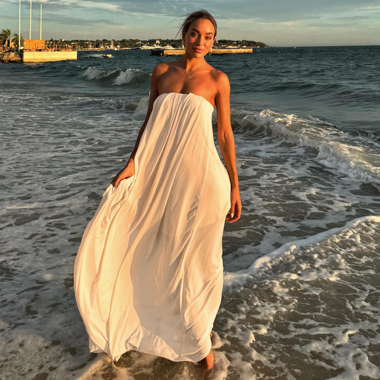 Summer Elegant Lazy Loose Drooping Tube Top Dress Seaside Vacation Large Swing Dress