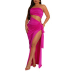 Supply Women Wear Solid Color Diagonal Collar Sexy Tube Top Split Dress Bella Mia