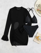 First See Clothing Bikini Three Piece Swimsuit Women Sexy Solid Color Slimming Blouse Swimsuit Bella Mia