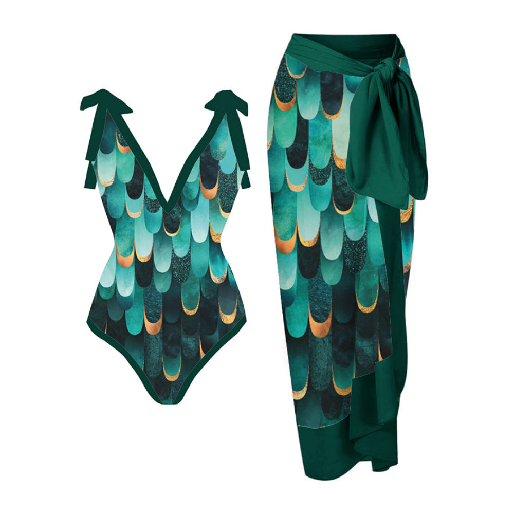 Swimsuit Multi Color Printed Sheath Gauze Skirt Anti-Exposure Two Piece Sun Protection Swimsuit for Women Bella Mia