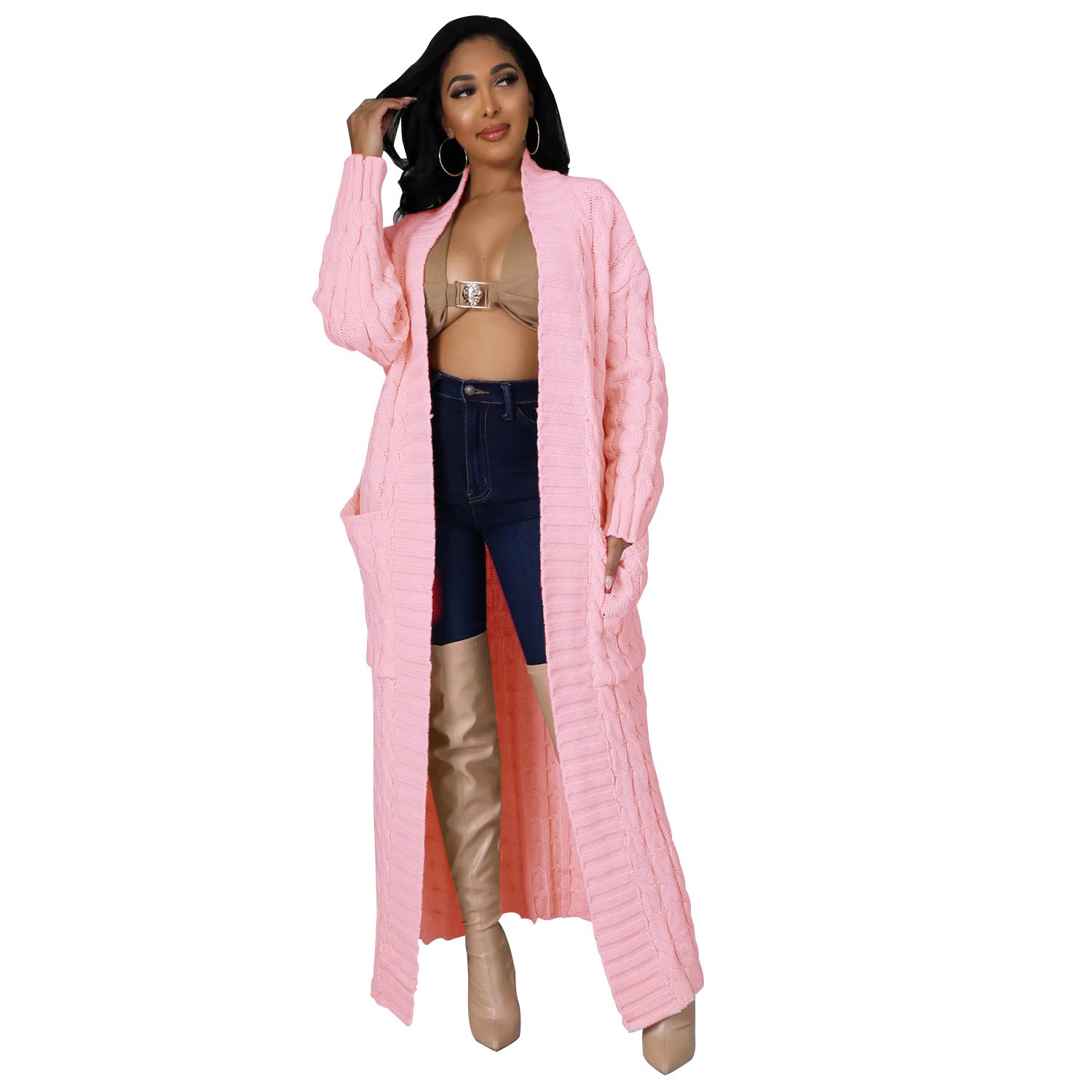 Autumn Winter Women Clothing Sexy Casual Long Sleeve Long Sweater Coat Bella Mia