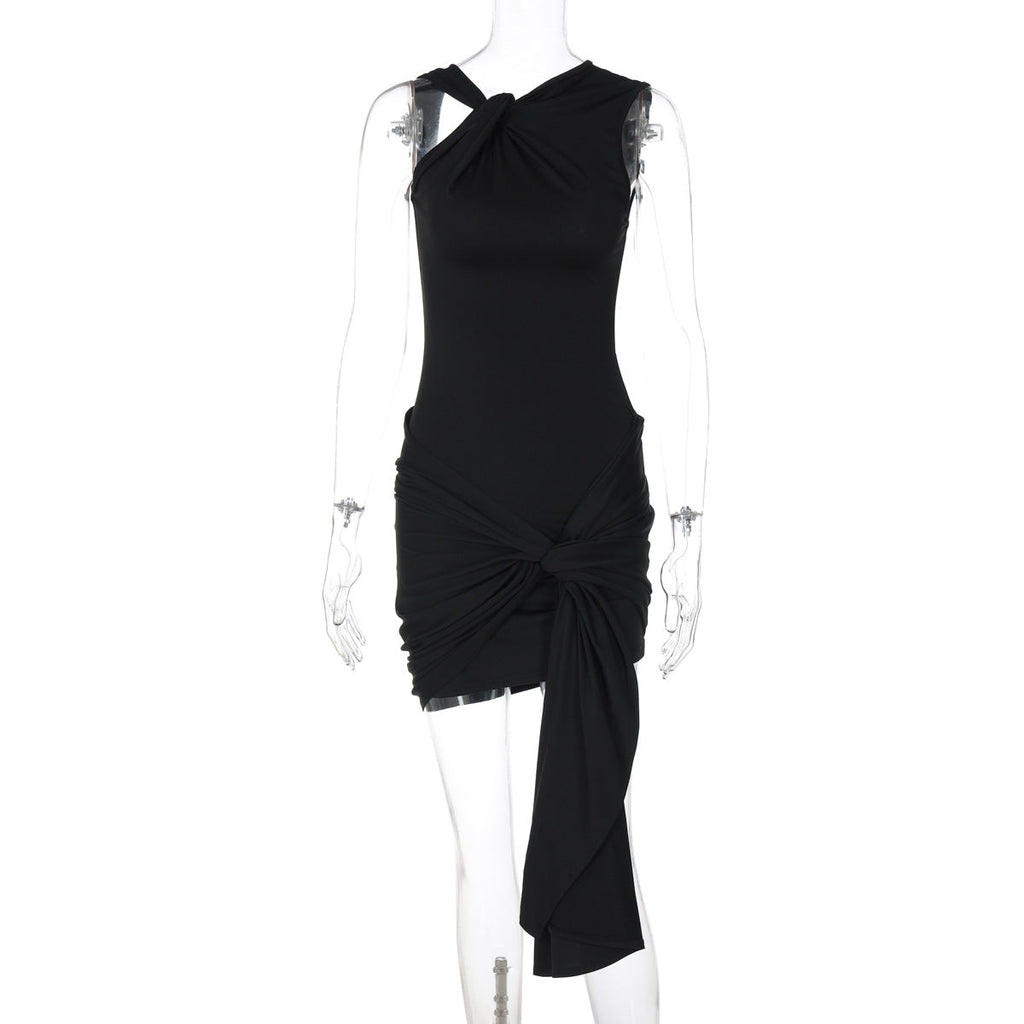 Summer Solid Color Lace up Pleated Slim Fit Sexy Sheath Dress Bella Mia