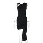 Summer Solid Color Lace up Pleated Slim Fit Sexy Sheath Dress Bella Mia