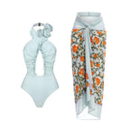 Lonkey French Two Sets Women Swimsuit Solid Color Flying Edge Cross Hollow Out Cutout-out Swimsuit Women Bella Mia