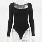 Sexy T-Shaped One-Piece Bottoming Shirt Autumn Women Clothing Tight Long Sleeve Square Neck Bodysuit Bella Mia