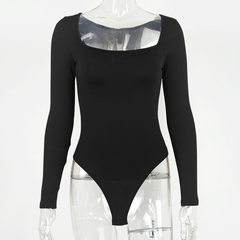 Sexy T-Shaped One-Piece Bottoming Shirt Autumn Women Clothing Tight Long Sleeve Square Neck Bodysuit Bella Mia