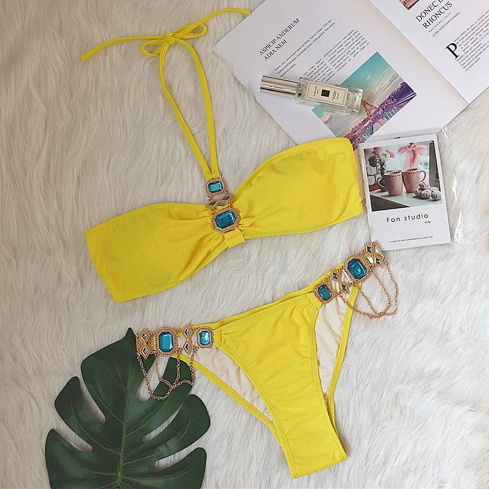 Luxury Crystal Halter Bikini LUXLIFE BRANDS