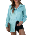 Women Shirt Autumn Comfort Satin Gravel Pattern Long Sleeve Loose Women Top Bella Mia