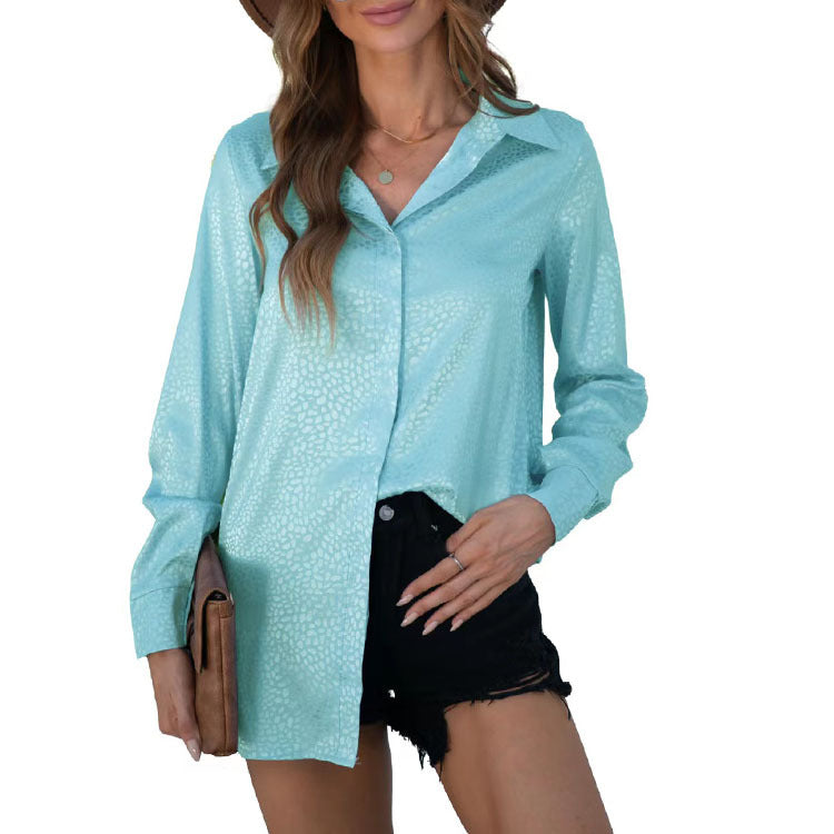 Women Shirt Autumn Comfort Satin Gravel Pattern Long Sleeve Loose Women Top Bella Mia