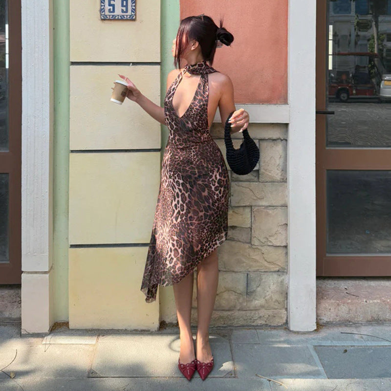 Summer Halter Dress Women Sexy Halter Leopard Print Mesh Dress Bella Mia