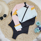 Long Sleeve One Piece Swimsuit Women Surfing Suit Integrated Multi Color Mosaic Zipper Bella Mia
