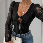 Fall Women Clothing Lace Stitching Sexy Wind Black Jumpsuit Bella Mia