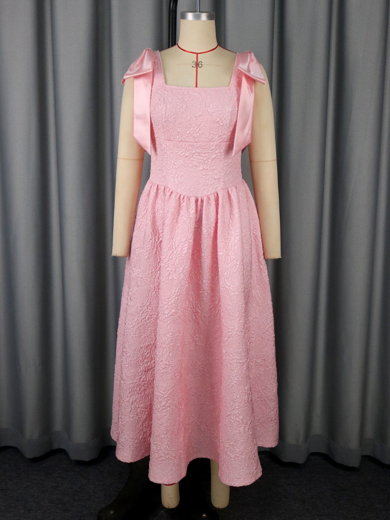 Women Clothing Elegant Bow Dress Jacquard High Waist a Swing Cocktail Evening Dress Party Dresses Bella Mia