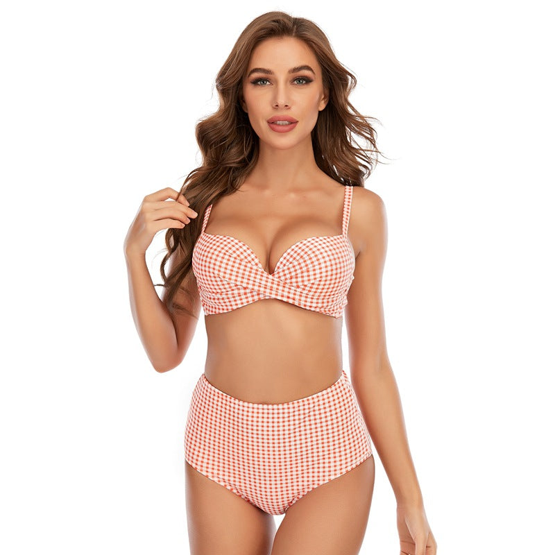 Houndstooth Split Swimsuit Women Sexy Halter Bikini High Waist Swimsuit Bella Mia
