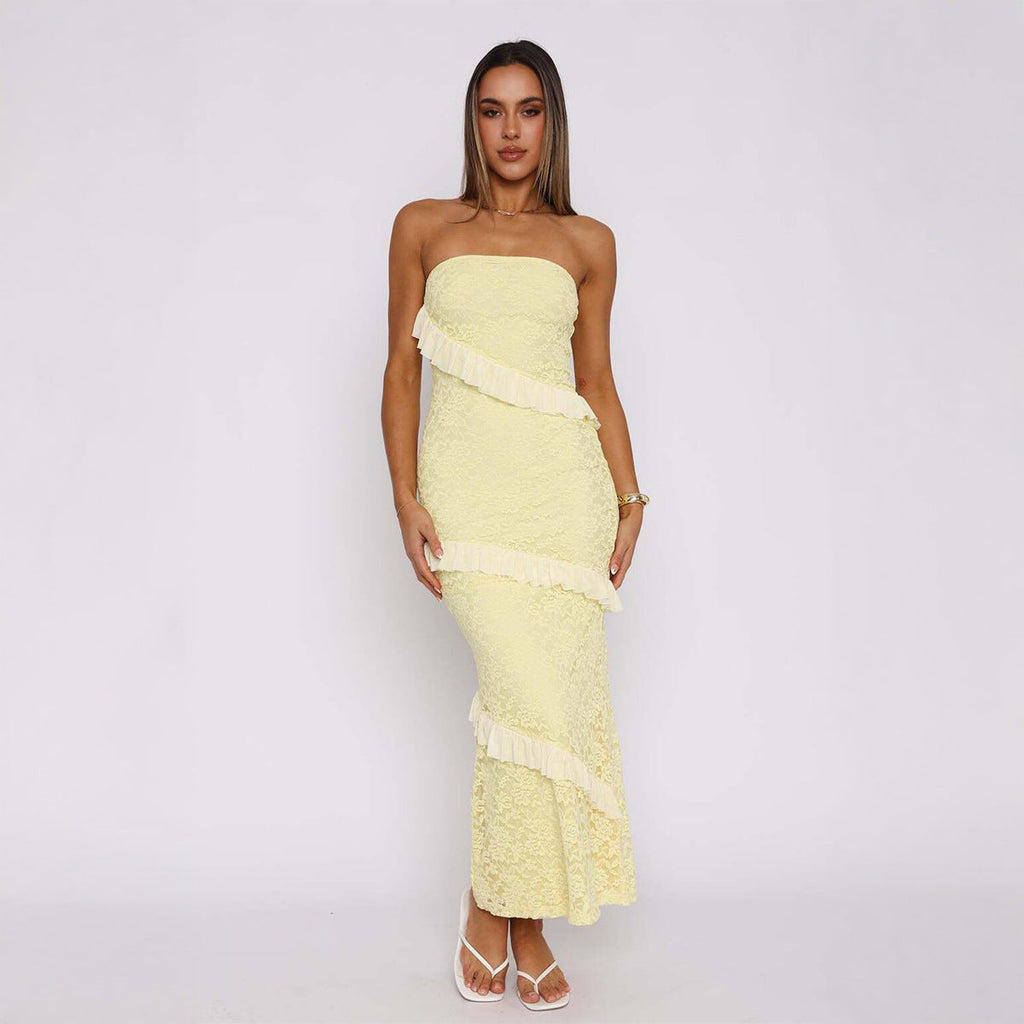 Women Clothing Summer Elegant Tube Top Package Hip Long Dress Bella Mia