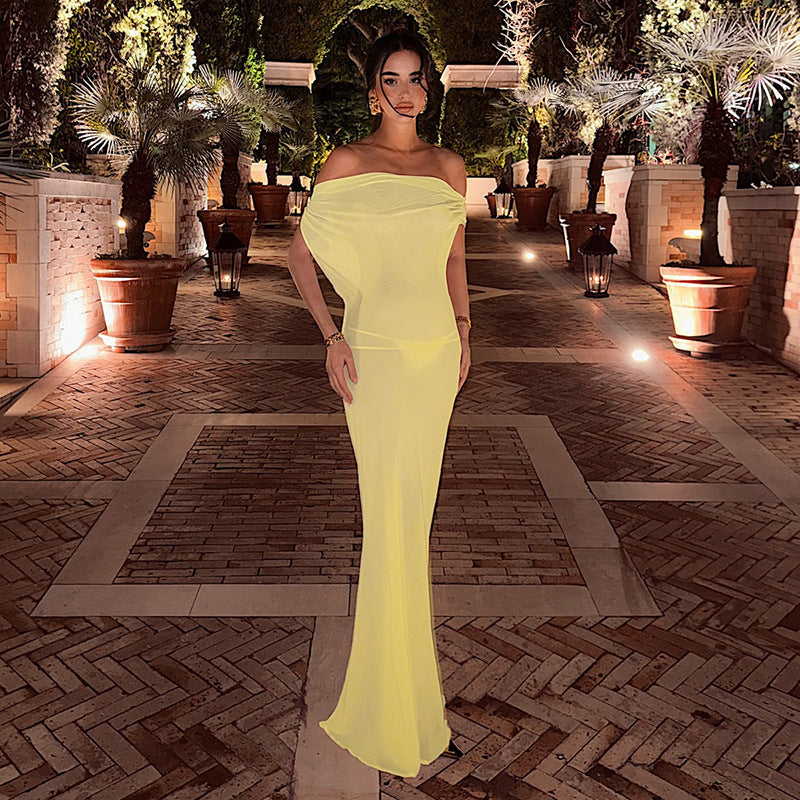 Spring Women Solid Color Sexy Sheer Mesh Design Backless Sheath Dress