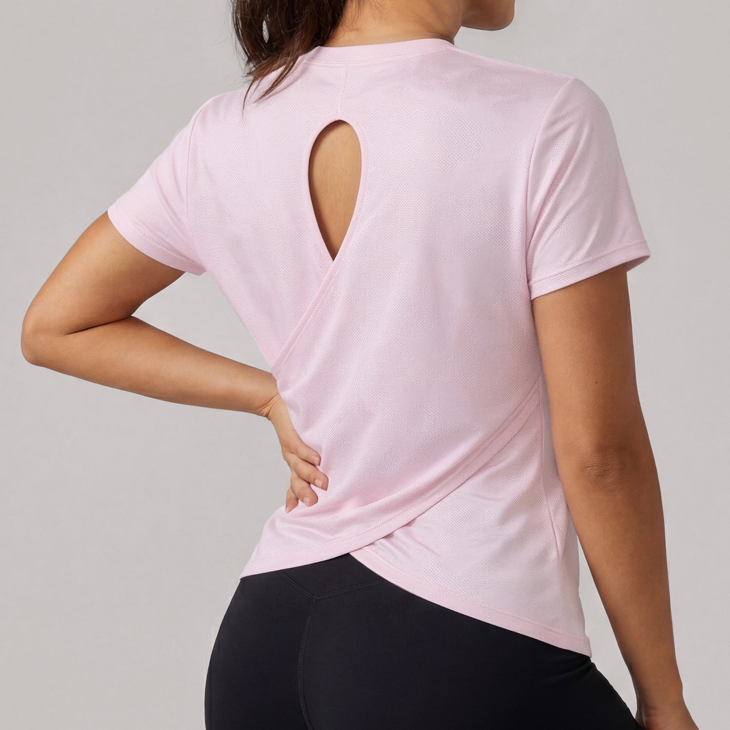 Summer Short Sleeved Women Jacquard Running Training Wear Fitness Sports Top T shirt Breathable Quick Drying Blouse
