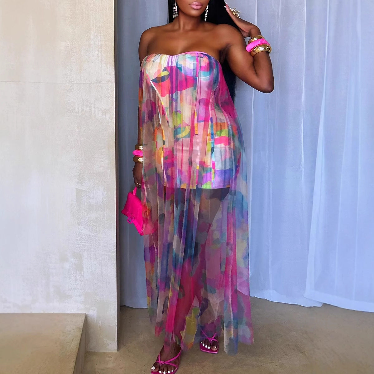 Women Sexy See through Stretch Mesh Stitching Hip Slim Fit Dress Bella Mia