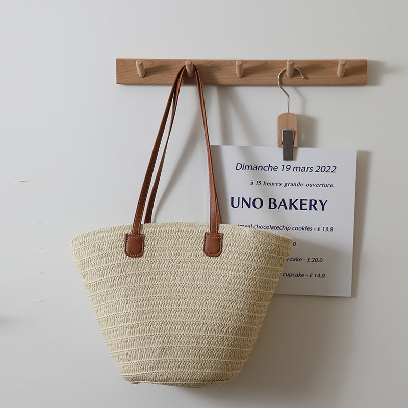 Simple Shoulder Straw Bag Large Capacity Straw Bag Woven Bag Tote Bag Women Seaside Vacation Beach Bag Bella Mia