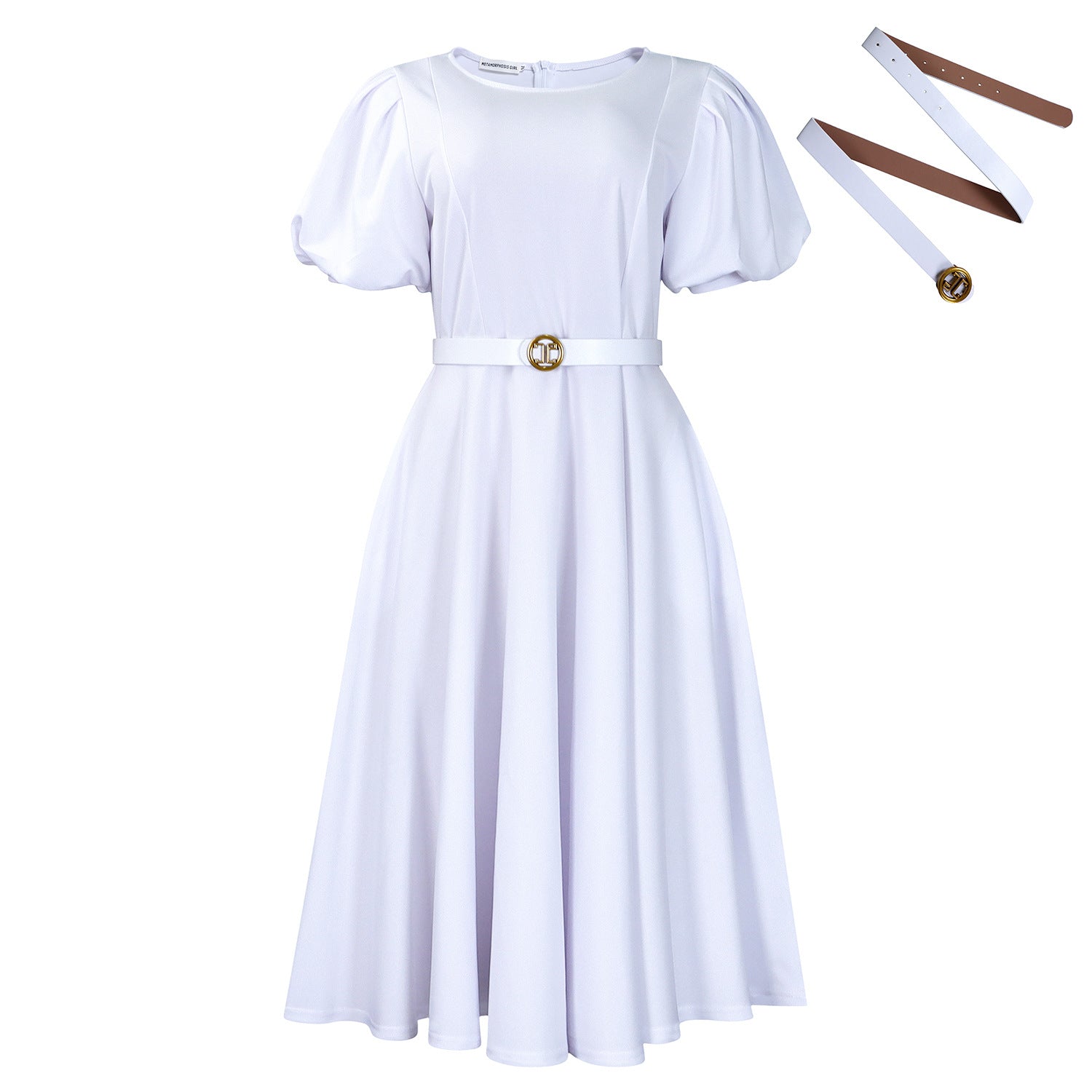 Women Clothing round Neck Puff Sleeve High Waist Dress Bella Mia