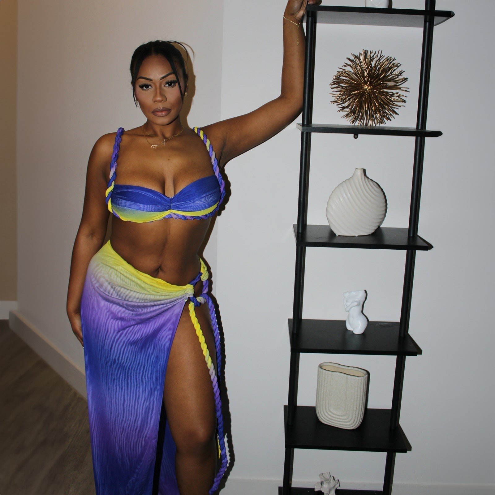 Summer Sexy Beach Vacation Swimsuit Woven Halter Top Top Split Skirt Set Bella Mia