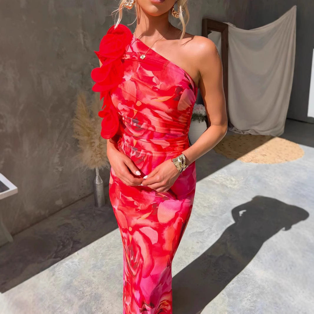 Women Clothing Summer Elegant Slim Sleeveless Three Dimensional Floral Sexy Dress Bella Mia